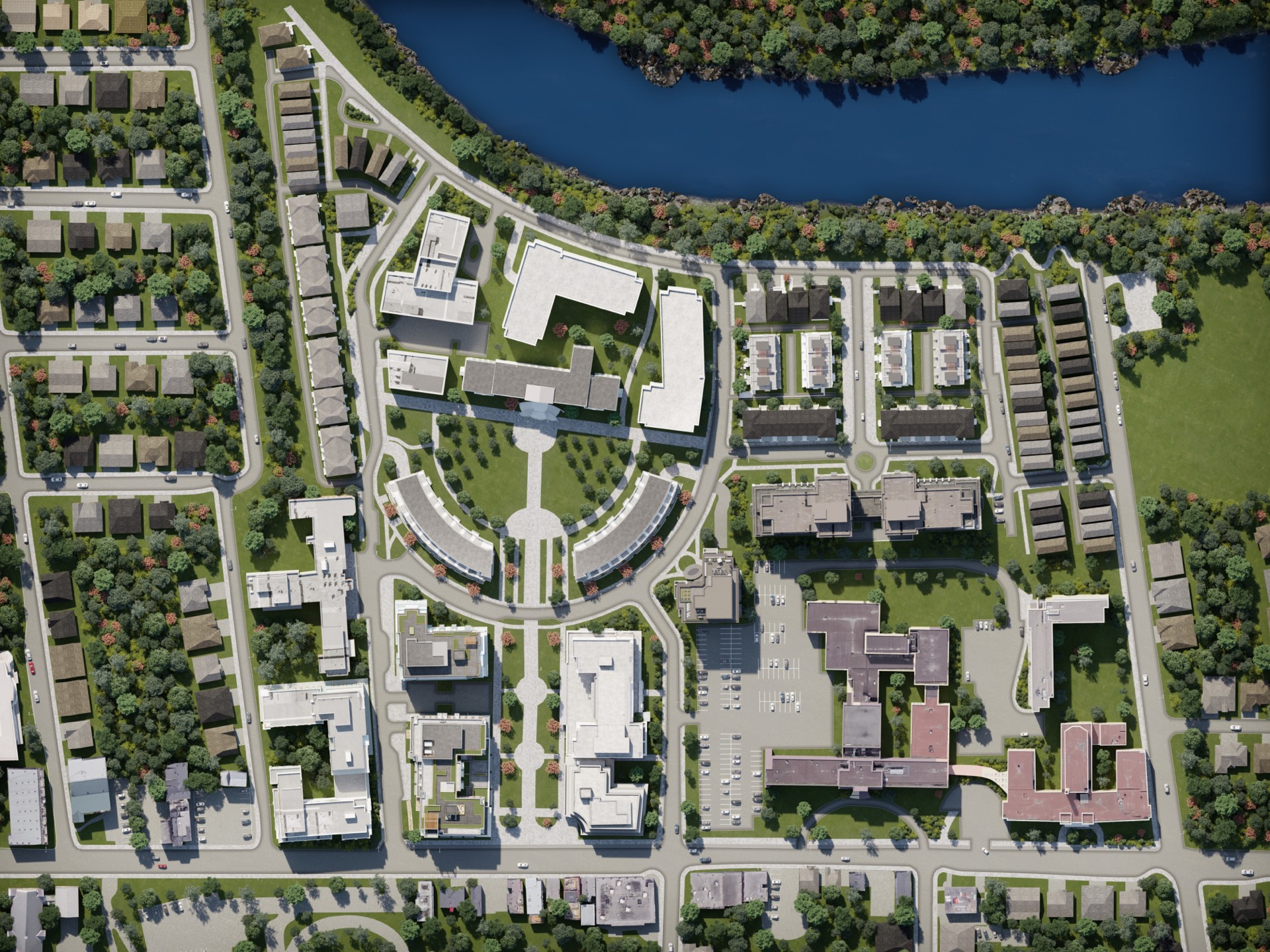 Aerial view of the Greystone Village masterplan