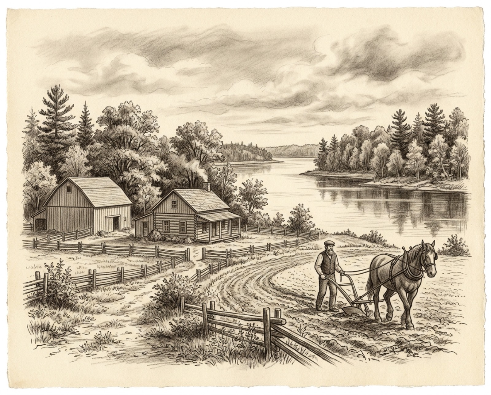 Farmland on the river, mid-1800s